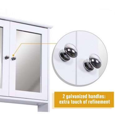 Wall-mounted Cabinet Mirror Door Bathroom Organiser White MDF 58H x 56L x 13Wcm
