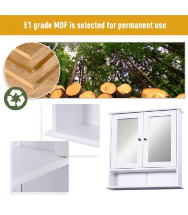 Wall-mounted Cabinet Mirror Door Bathroom Organiser White MDF 58H x 56L x 13Wcm