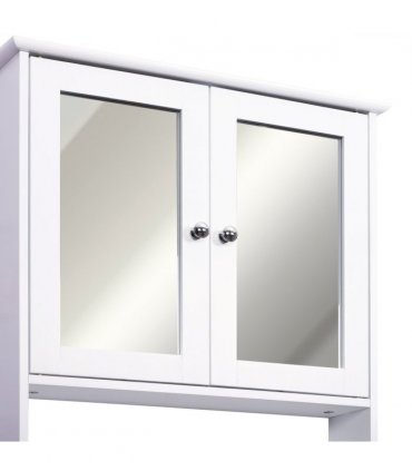 Wall-mounted Cabinet Mirror Door Bathroom Organiser White MDF 58H x 56L x 13Wcm