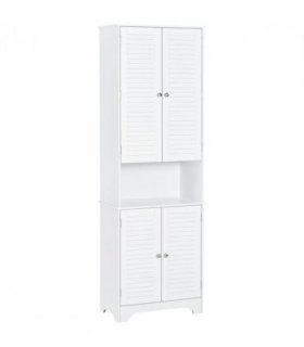 Bathroom Cabinet 183x60cm Tall Freestanding Retro Shutters 3 Compartments White