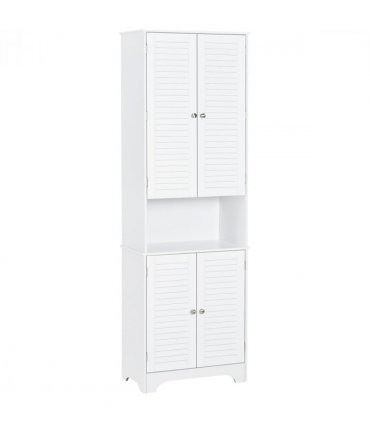 Bathroom Cabinet 183x60cm Tall Freestanding Retro Shutters 3 Compartments White