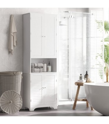 Bathroom Cabinet 183x60cm Tall Freestanding Retro Shutters 3 Compartments White