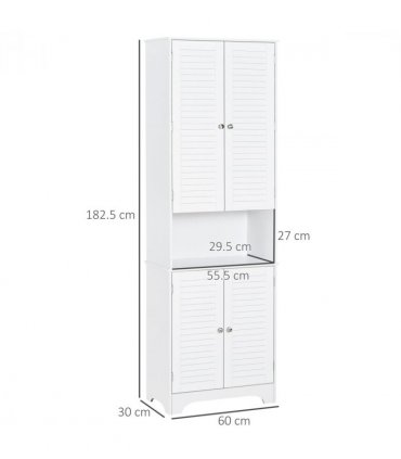 Bathroom Cabinet 183x60cm Tall Freestanding Retro Shutters 3 Compartments White