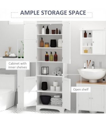 Bathroom Cabinet 183x60cm Tall Freestanding Retro Shutters 3 Compartments White