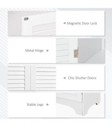 Bathroom Cabinet 183x60cm Tall Freestanding Retro Shutters 3 Compartments White