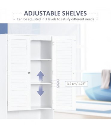 Bathroom Cabinet 183x60cm Tall Freestanding Retro Shutters 3 Compartments White