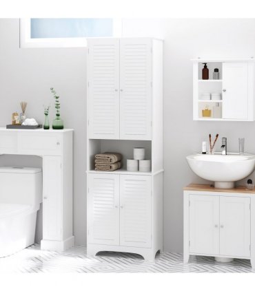 Bathroom Cabinet 183x60cm Tall Freestanding Retro Shutters 3 Compartments White