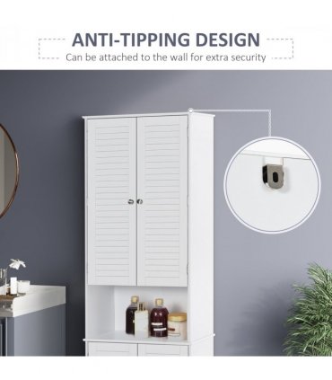 Bathroom Cabinet 183x60cm Tall Freestanding Retro Shutters 3 Compartments White