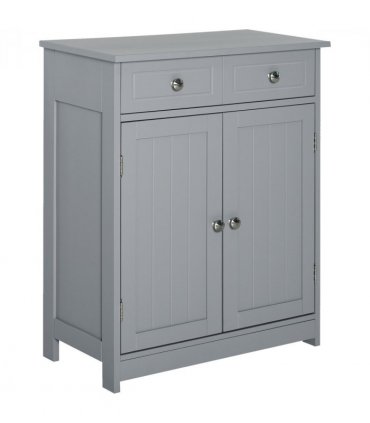 kleankin Bathroom Floor Storage Cabinet w/ 2 Drawers Door Cupboard Grey
