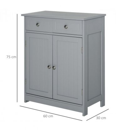 kleankin Bathroom Floor Storage Cabinet w/ 2 Drawers Door Cupboard Grey