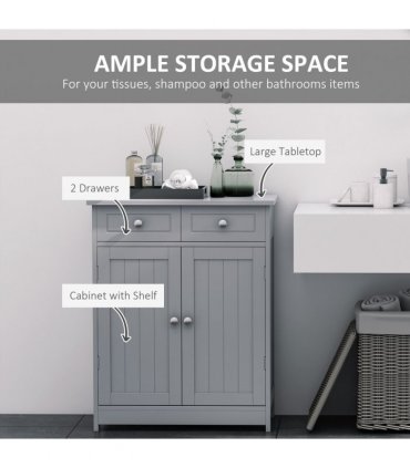 kleankin Bathroom Floor Storage Cabinet w/ 2 Drawers Door Cupboard Grey
