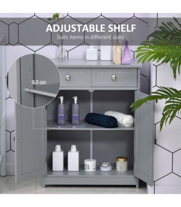 kleankin Bathroom Floor Storage Cabinet w/ 2 Drawers Door Cupboard Grey