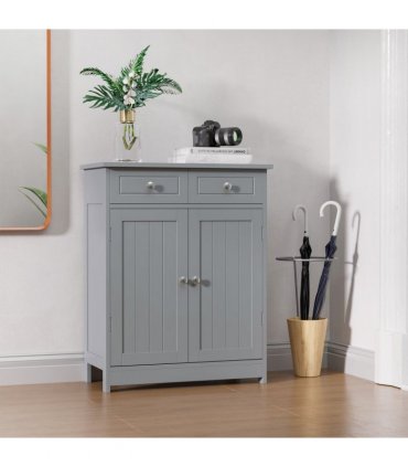 kleankin Bathroom Floor Storage Cabinet w/ 2 Drawers Door Cupboard Grey