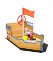 Kids Wooden Sandbox Pirate Ship Sandboat w/ Bench Seat Storage Space