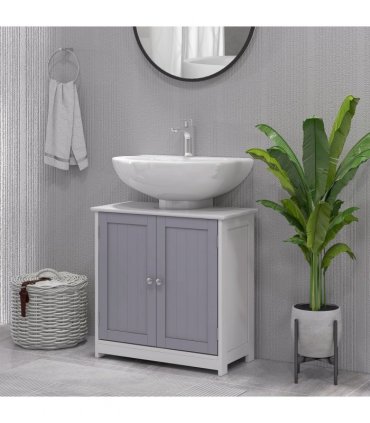 Under-Sink Storage Cabinet 60x60cm Adjustable Shelf Grey White MDF