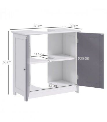 Under-Sink Storage Cabinet 60x60cm Adjustable Shelf Grey White MDF