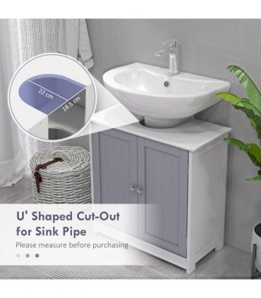 Under-Sink Storage Cabinet 60x60cm Adjustable Shelf Grey White MDF