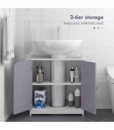 Under-Sink Storage Cabinet 60x60cm Adjustable Shelf Grey White MDF