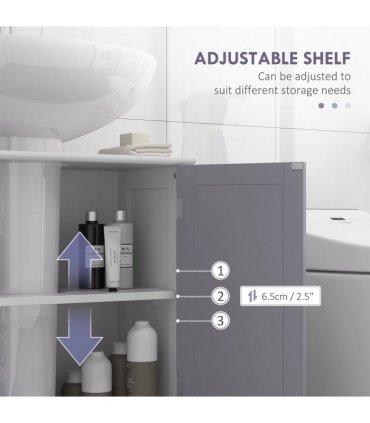 Under-Sink Storage Cabinet 60x60cm Adjustable Shelf Grey White MDF