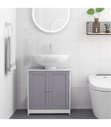 Under-Sink Storage Cabinet 60x60cm Adjustable Shelf Grey White MDF