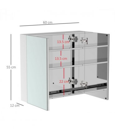 HOMCOM Bathroom Mirror Cabinet, Stainless Steel Wall Mounted Bathroom Storage Cabinet with Double Doors, 60x55cm