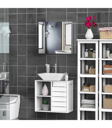 HOMCOM Bathroom Mirror Cabinet, Stainless Steel Wall Mounted Bathroom Storage Cabinet with Double Doors, 60x55cm