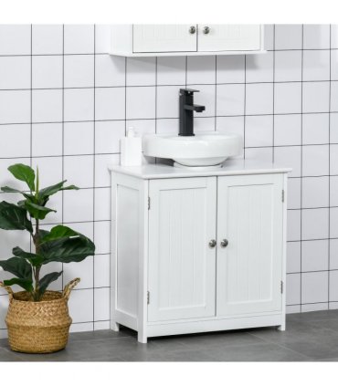 kleankin 60x60cm Under-Sink Storage Cabinet  Adjustable Shelf Drain Hole White