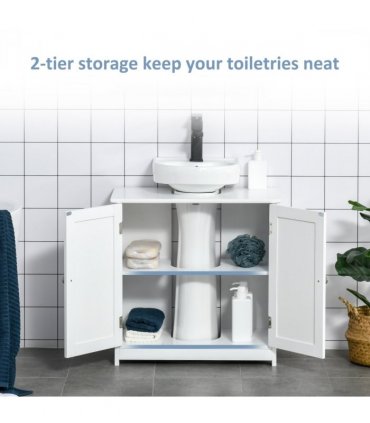 kleankin 60x60cm Under-Sink Storage Cabinet  Adjustable Shelf Drain Hole White