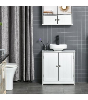 kleankin 60x60cm Under-Sink Storage Cabinet  Adjustable Shelf Drain Hole White