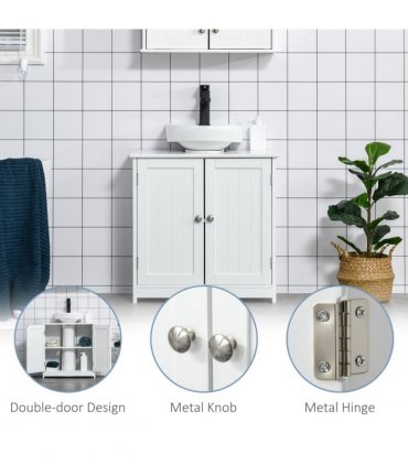 kleankin 60x60cm Under-Sink Storage Cabinet  Adjustable Shelf Drain Hole White