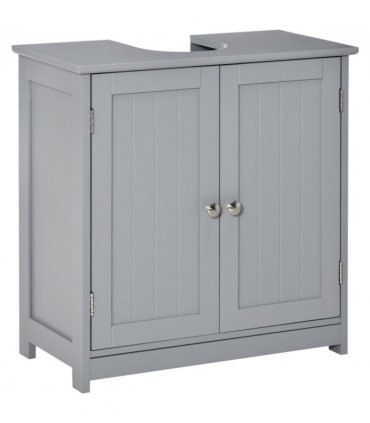 kleankin 60x60cm Under-Sink Storage Cabinet  Adjustable Shelf Drain Hole Grey