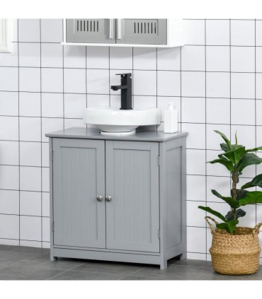 kleankin 60x60cm Under-Sink Storage Cabinet  Adjustable Shelf Drain Hole Grey