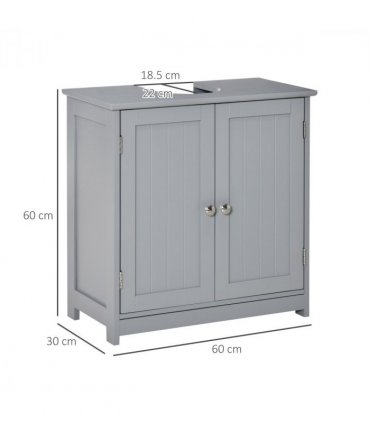 kleankin 60x60cm Under-Sink Storage Cabinet  Adjustable Shelf Drain Hole Grey
