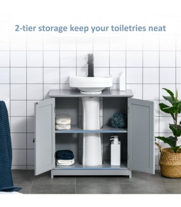 kleankin 60x60cm Under-Sink Storage Cabinet  Adjustable Shelf Drain Hole Grey