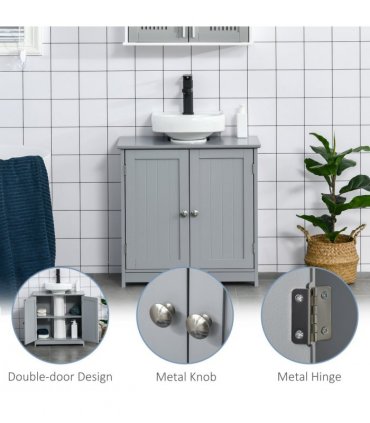kleankin 60x60cm Under-Sink Storage Cabinet  Adjustable Shelf Drain Hole Grey