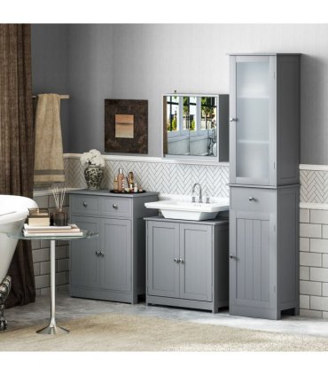 kleankin 60x60cm Under-Sink Storage Cabinet  Adjustable Shelf Drain Hole Grey