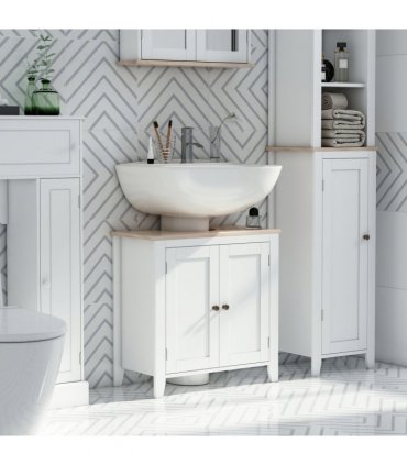 kleankin Bathroom Pedestal Under Sink Cabinet Floor  Storage Shelf Double Door