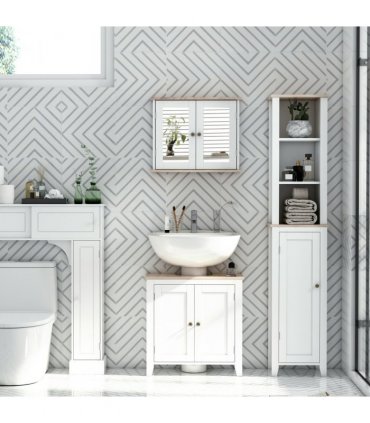 kleankin Bathroom Pedestal Under Sink Cabinet Floor  Storage Shelf Double Door