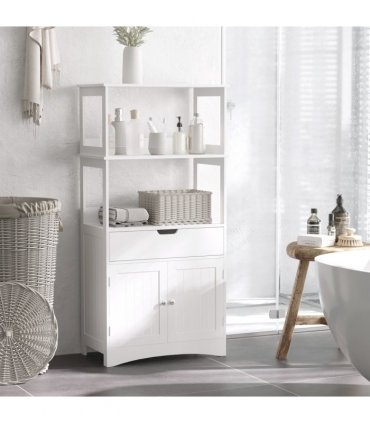 kleankin Bathroom Floor Storage Cabinet Kitchen Sideboard Standing Unit  Doors