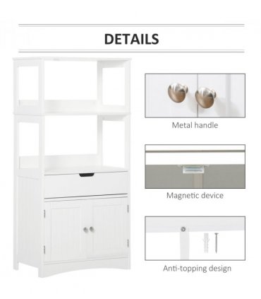 kleankin Bathroom Floor Storage Cabinet Kitchen Sideboard Standing Unit  Doors