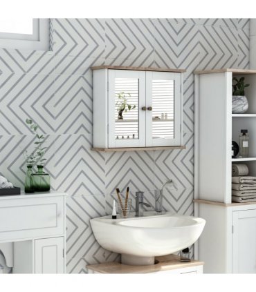 kleankin Bathroom Mirror Cabinet Wall Mounted Storage Cupboard W/ Double Door