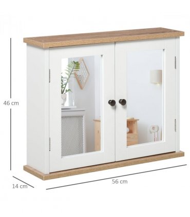 kleankin Bathroom Mirror Cabinet Wall Mounted Storage Cupboard W/ Double Door