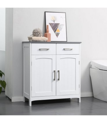 kleankin Freestanding Bathroom Cabinet with 2 Drawers 2 Doors Adjustable Shelf