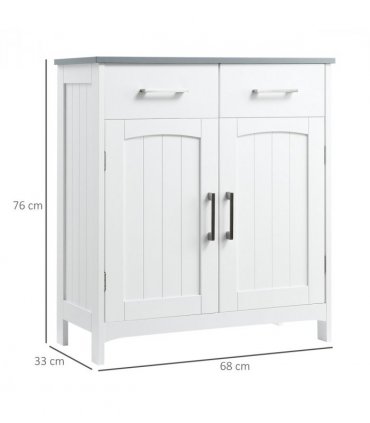 kleankin Freestanding Bathroom Cabinet with 2 Drawers 2 Doors Adjustable Shelf