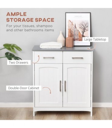 kleankin Freestanding Bathroom Cabinet with 2 Drawers 2 Doors Adjustable Shelf