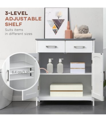 kleankin Freestanding Bathroom Cabinet with 2 Drawers 2 Doors Adjustable Shelf