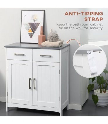 kleankin Freestanding Bathroom Cabinet with 2 Drawers 2 Doors Adjustable Shelf