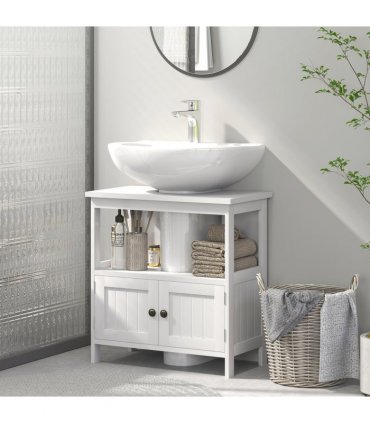 Bathroom Pedestal Under Sink Cabinet White MDF 60H x 60W x 30Dcm Storage Shelves