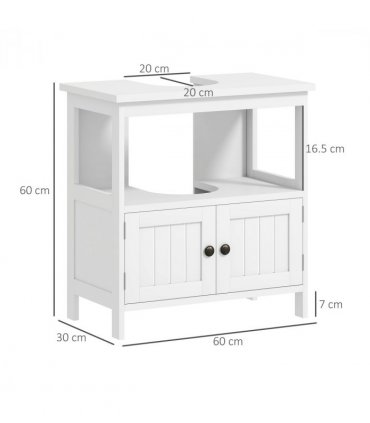 Bathroom Pedestal Under Sink Cabinet White MDF 60H x 60W x 30Dcm Storage Shelves