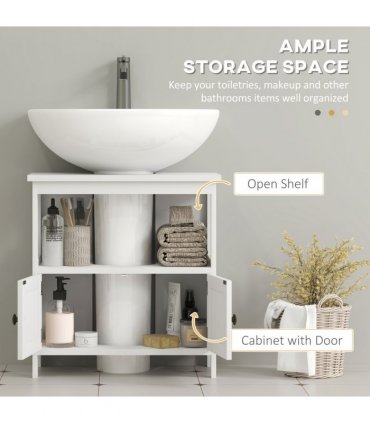 Bathroom Pedestal Under Sink Cabinet White MDF 60H x 60W x 30Dcm Storage Shelves